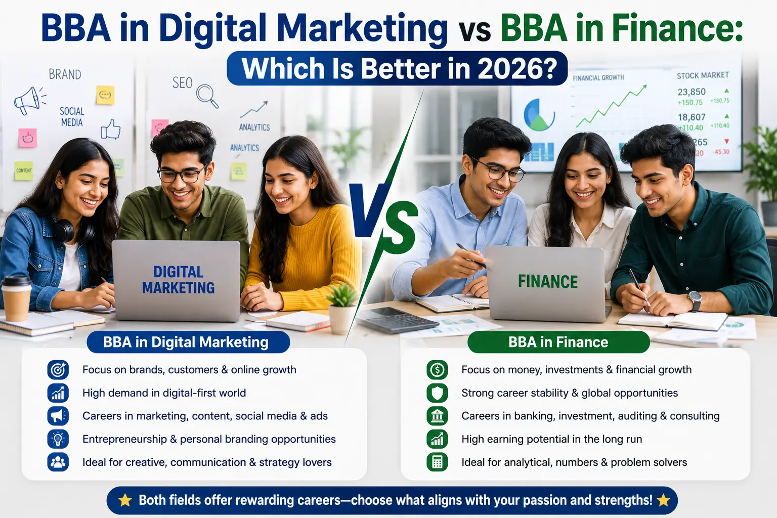 BBA in Digital Marketing vs BBA in Finance